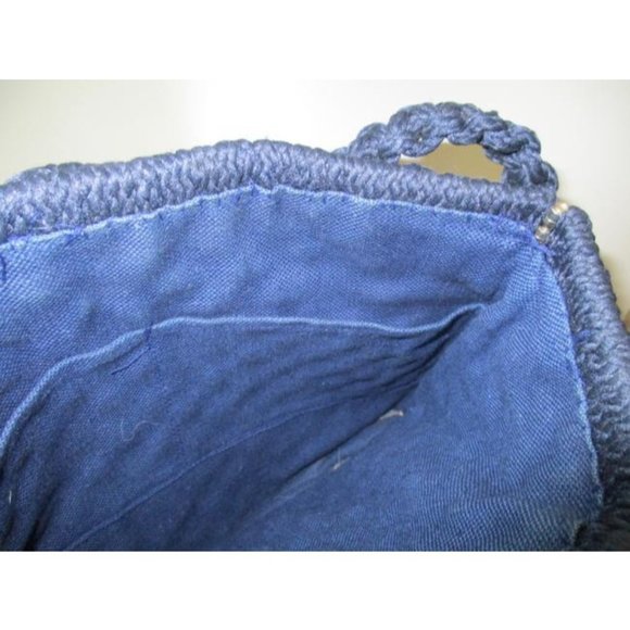 *Vintage BOHO Navy Blue Heavy Macrame Fabric Satchel - Picture 8 of 8